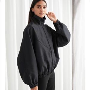 & Other Stories Funnel Neck Nylon Black Jacket